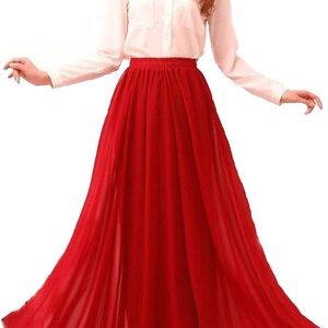 Afibi Womens Chiffon Retro Long Maxi Skirt Beach Ankle Length Skirt